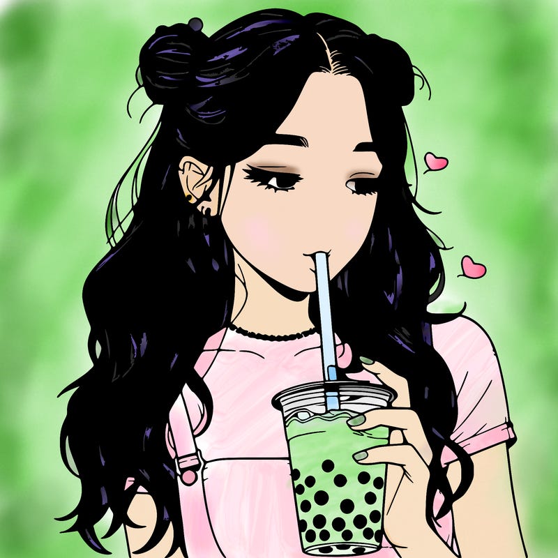 aesthetic realistic girl with boba