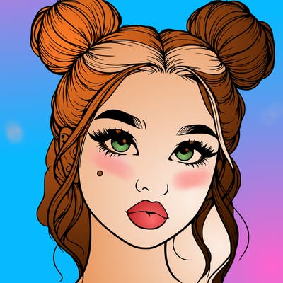 realistic girl with two buns on her hair and lips