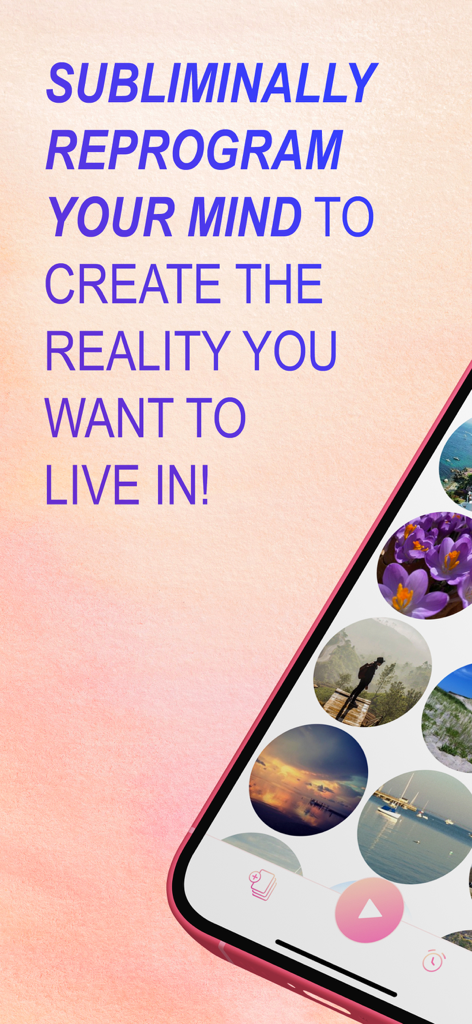 Vision Board Manifestation - Una captura de pantalla promocional de la aplicación Manifestación con Tablero de Visión con el texto Reprograma Subliminalmente tu Mente para Crear la Realidad que Quieres Vivir junto a un teléfono que muestra un tablero de objetivos visual.