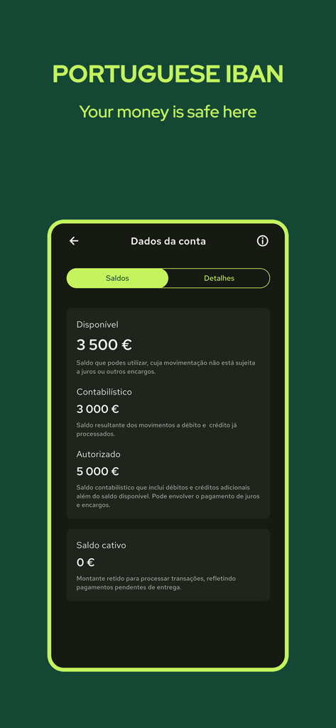 Moey - mobile Banking - Moey mobile banking app screen displaying account balances in Euro.