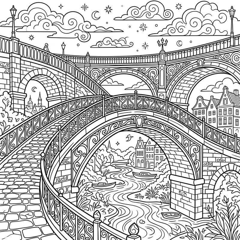 Dive into a world of architectural beauty with this captivating arch bridges coloring page, perfectly designed for teens. This intricate design offers hours of creative relaxation, blending historical charm with modern artistic flair.