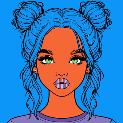 realistic girl with two buns in hair and lips