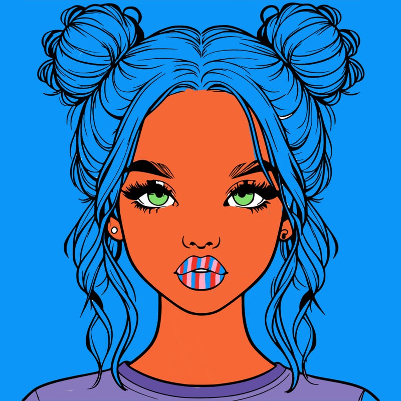 realistic girl with two buns in hair and lips