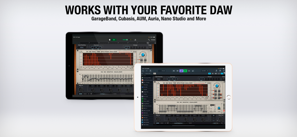SA60 - SA60 spectrum analyzer and graphic equalizer plugin running on iPads within mobile DAW applications