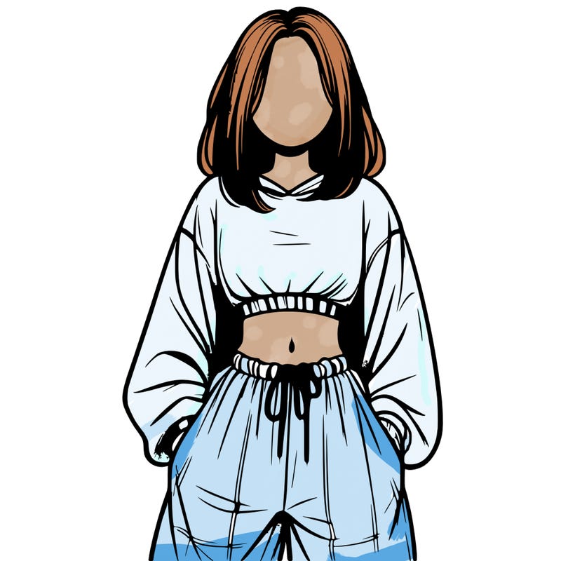 realistic girl faceless with baggy pants and a crop top