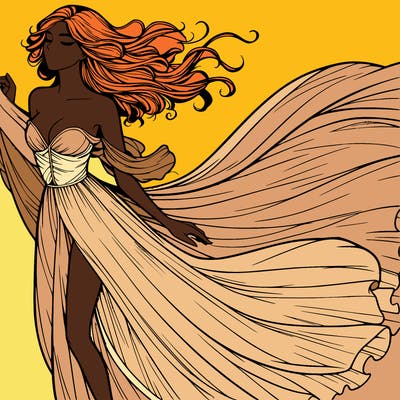 realistic woman in dress flowing the the wind