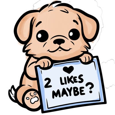 a puppy holding a sign that says 2 likes maybe?