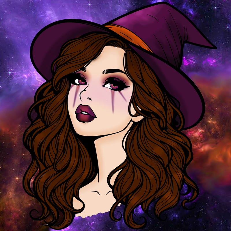 realistic witch girl with wavy hair and lips