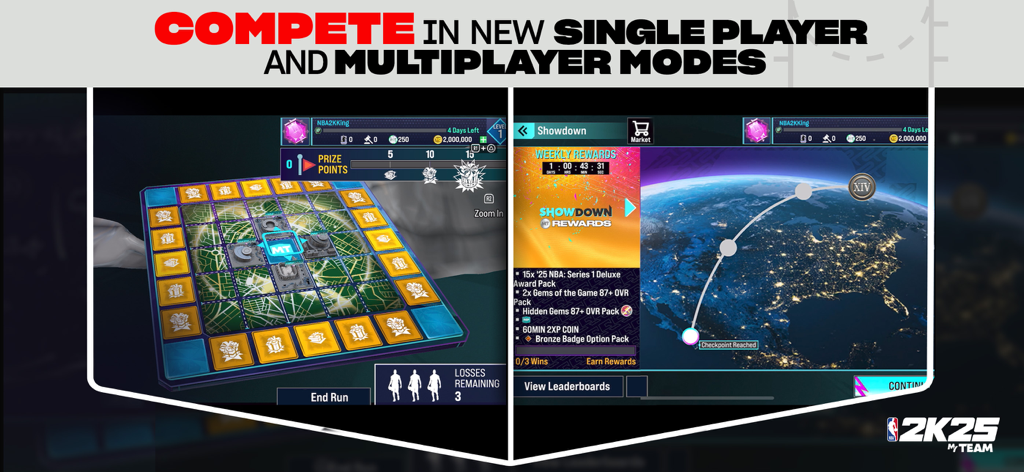 NBA 2K25 MyTEAM single player and multiplayer game modes interface