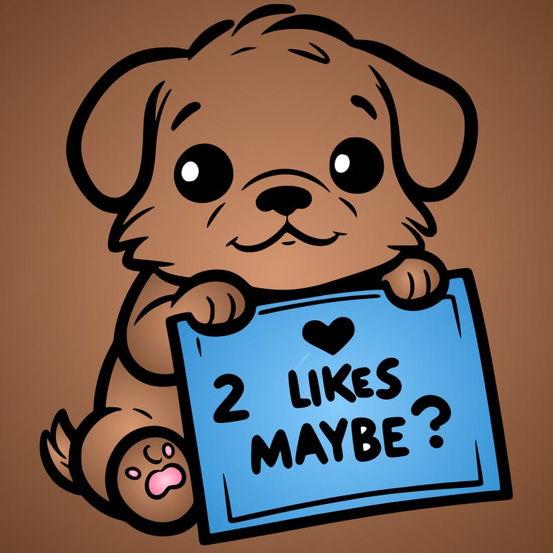 a puppy holding a sign that says 2 likes maybe?