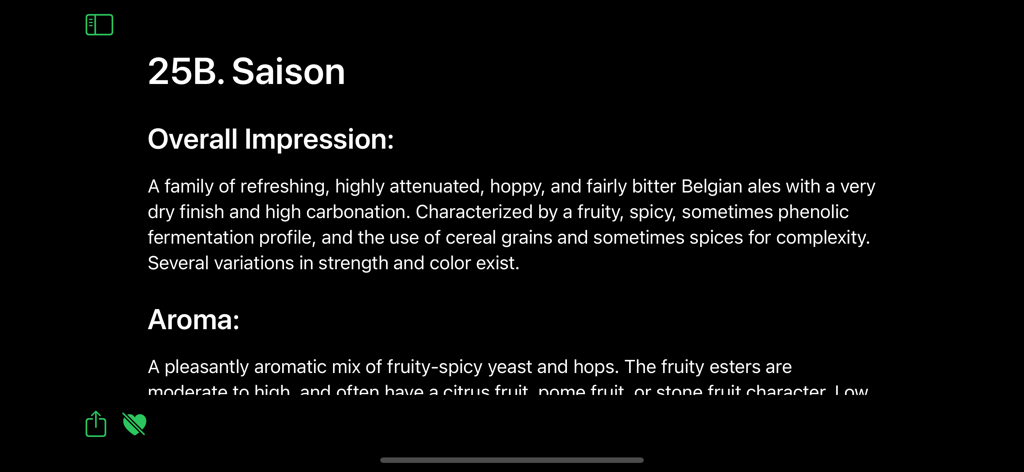 Technical description of a Saison beer style in the Beer Style Guidelines app