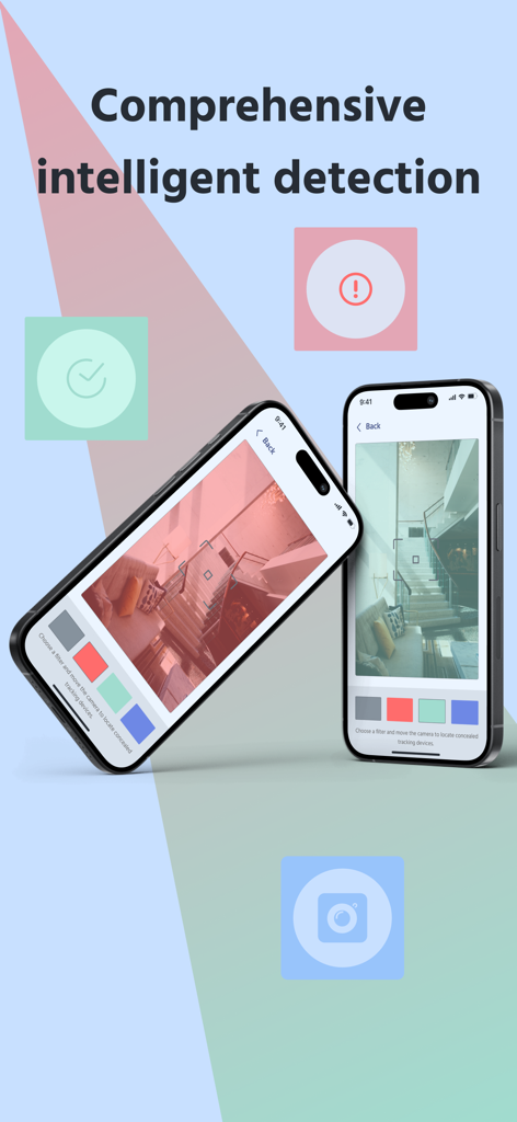 Detector Device Detection-Anti - Pantallas de teléfonos inteligentes que muestran las funciones de la aplicación Detector Device Detection-Anti para encontrar cámaras de vigilancia ocultas