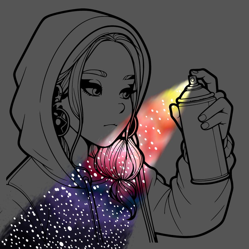 a realistic girl, spray painting