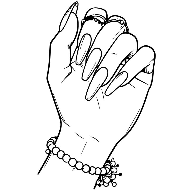 a hand with acrylic nails ,only hand,the hand is wearing a bracelet