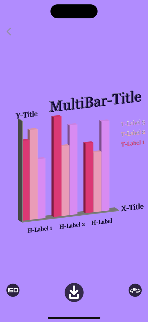 3D Chart Maker - A 3D multi-bar chart with pink and purple columns on a light purple background showing labels and customizable titles