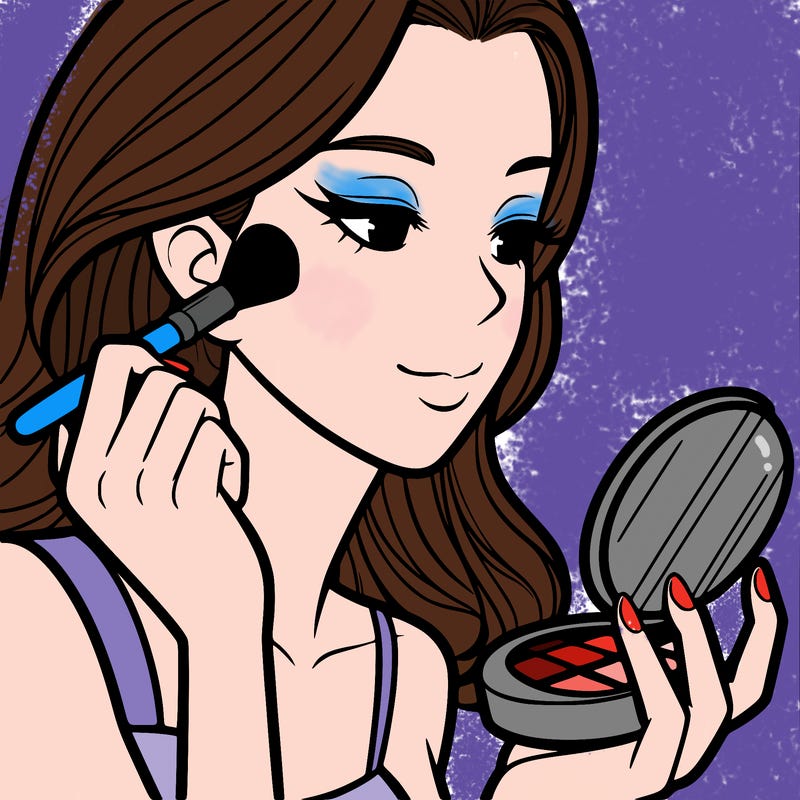 little girl putting on makeup