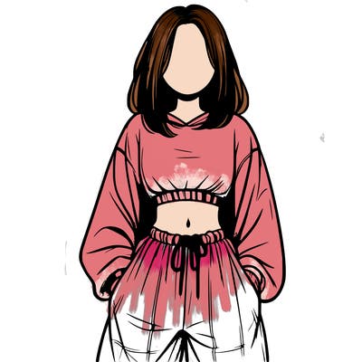 realistic girl faceless with baggy pants and a crop top