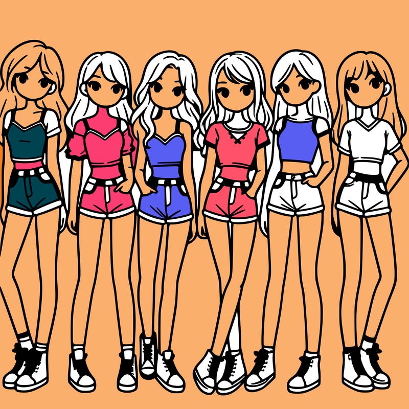 a group of girls wearing crop tops and shorts