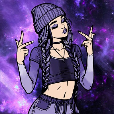 realistic teenage girl with braids and a beanie and crop top doing 🫶🏼