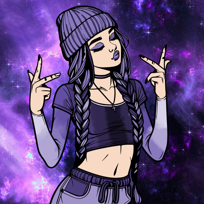 realistic teenage girl with braids and a beanie and crop top doing 🫶🏼