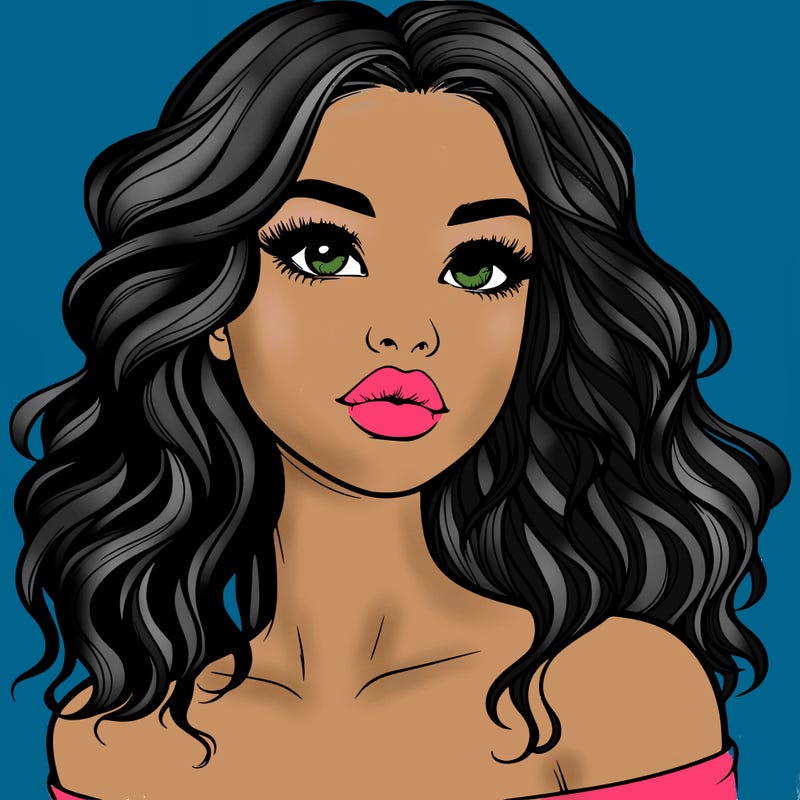 realistic girl with wavy hair and lips