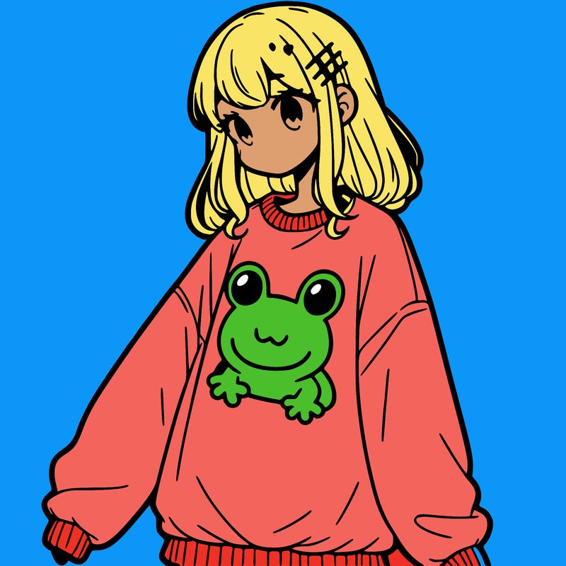 girl wearing frogging sweatshirt