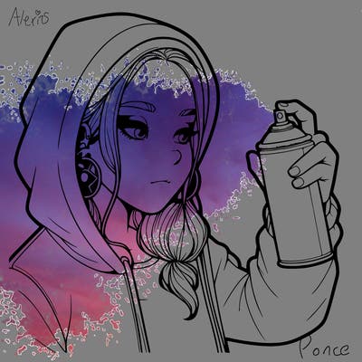 a realistic girl, spray painting