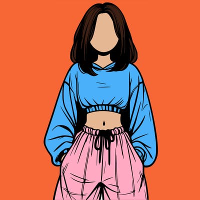 realistic girl faceless with baggy pants and a crop top