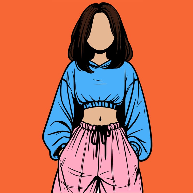 realistic girl faceless with baggy pants and a crop top