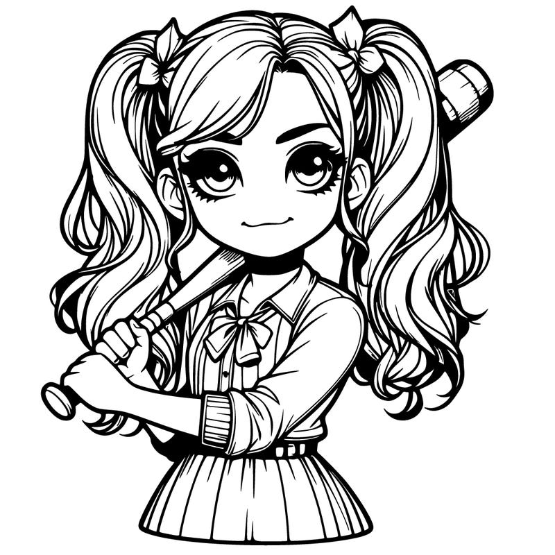 realistic girl with pigtails holding a bat