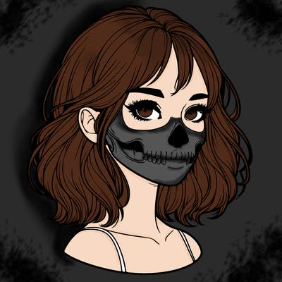 realistic girl with skull