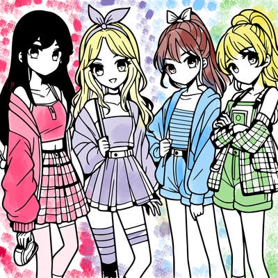 teen manga girls group of 4
