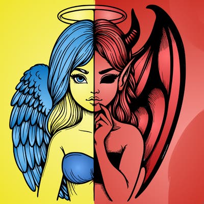 realistic angel half demon