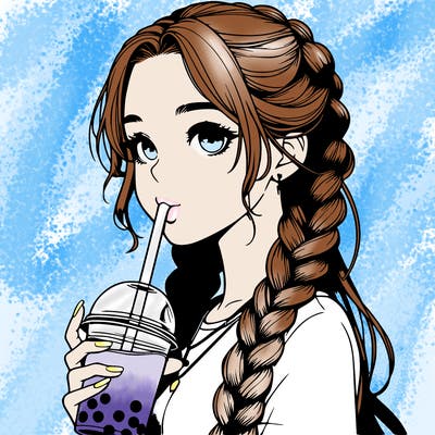 realistic girl with braided hair drinking boba