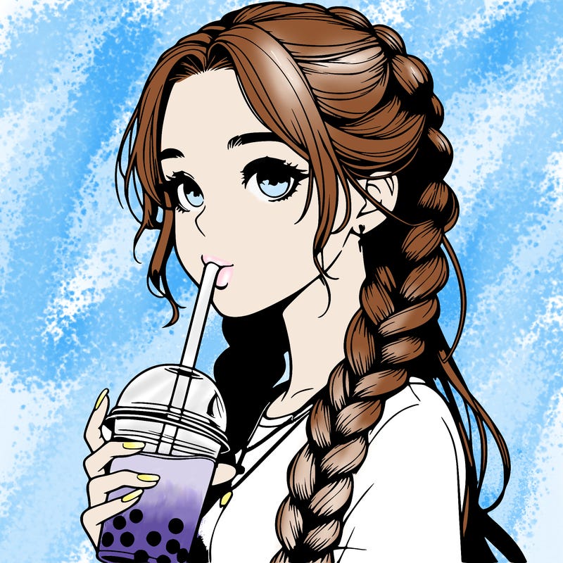 realistic girl with braided hair drinking boba