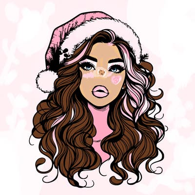 realistic christmas girl with wavy hair and lips