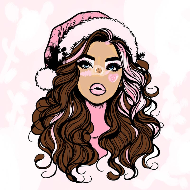 realistic christmas girl with wavy hair and lips