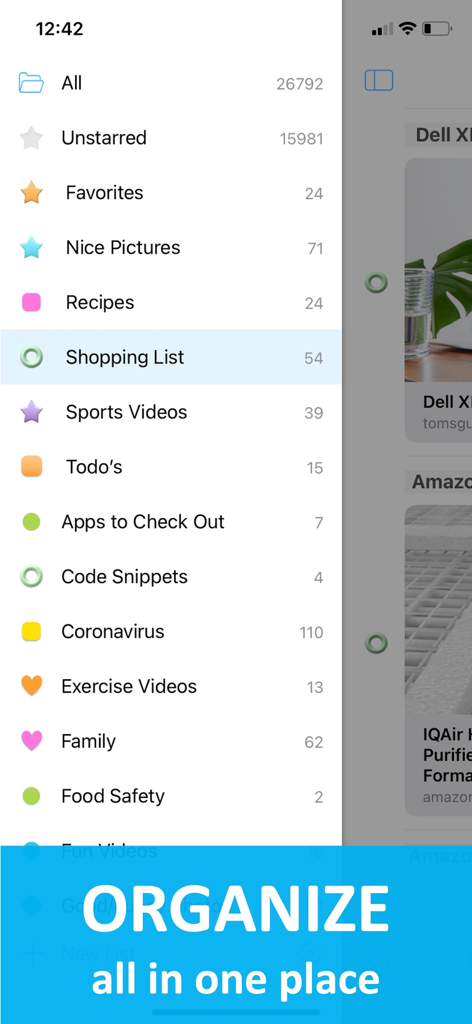 Sidebar view of Copy Em app showing organized categories for clipboard items like favorites and code snippets.