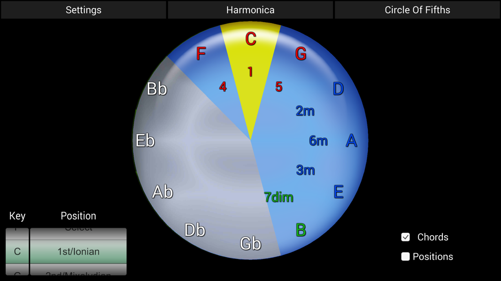 HarpNinja Diatonic Harmonica - Interactive Circle of Fifths music theory tool for harmonica players in the HarpNinja app