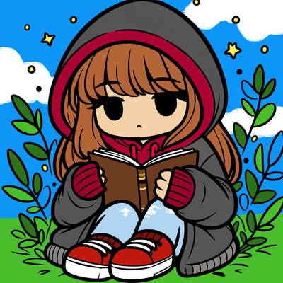 girl in oversized hoodie reading a book