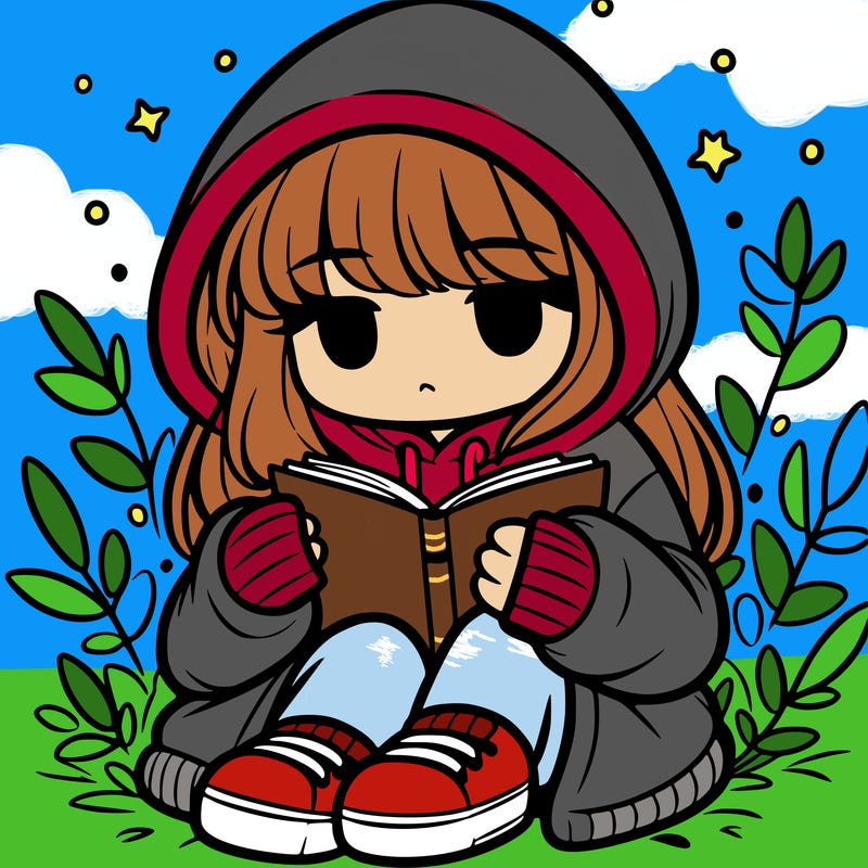 girl in oversized hoodie reading a book