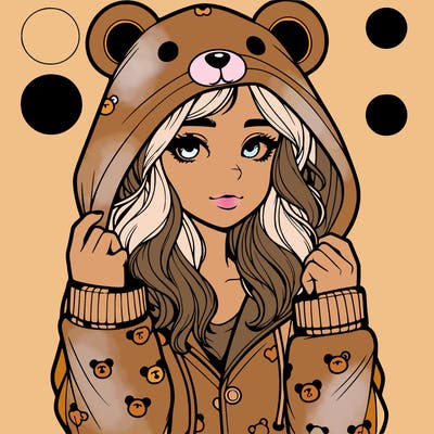 realistic girl in a animal pjs hoodie