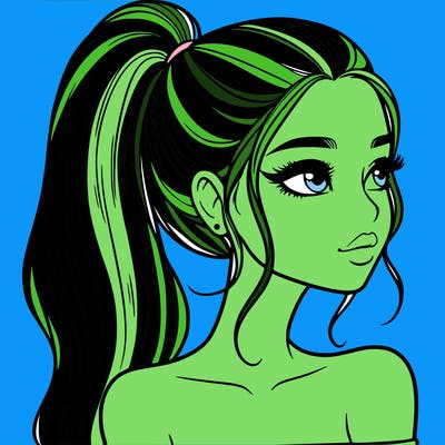 a beautiful and realistic girl with a high pony tail