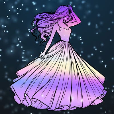 realistic woman with dress flowing in the wind