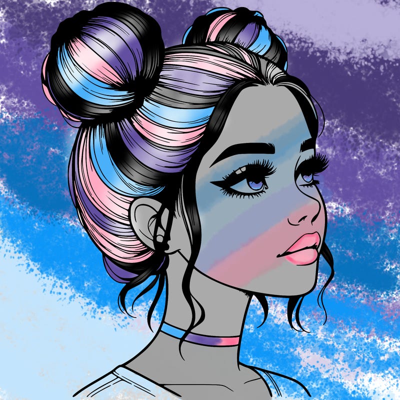 realistic girl with buns on the top of her head