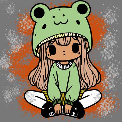 a girl wearing a frog hat and some frog socks