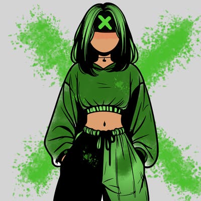 realistic girl faceless with baggy pants and a crop top