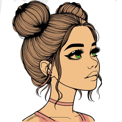 realistic girl with buns on the top of her head