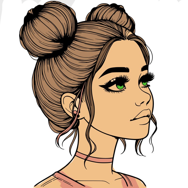realistic girl with buns on the top of her head
