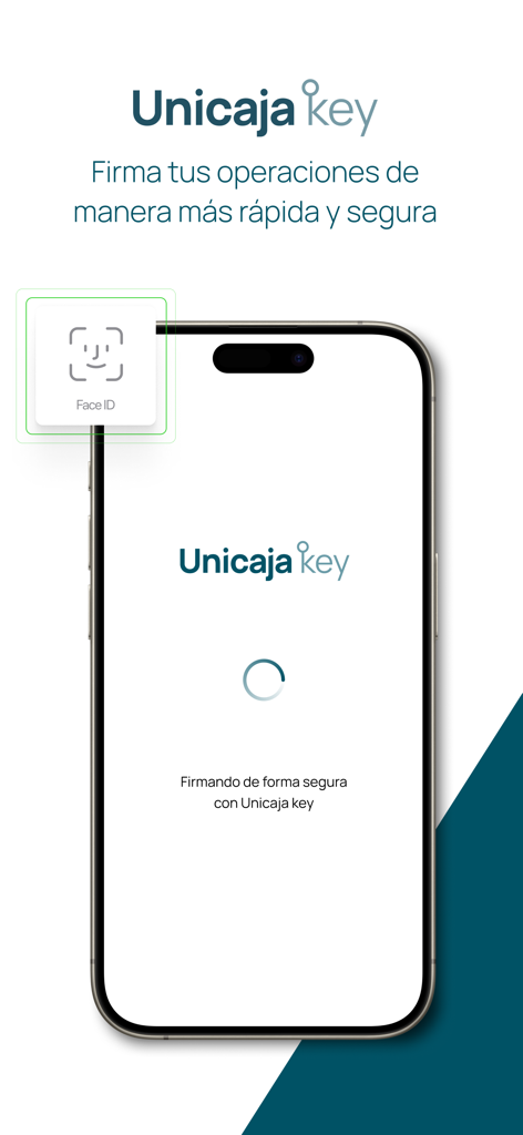 Unicaja | Banca Online - Unicaja key biometric Face ID authentication for secure banking transaction signing on a smartphone.